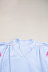 Stripe Ricrac Trim Split Neck Striped Ruffled Sleeve Blouse